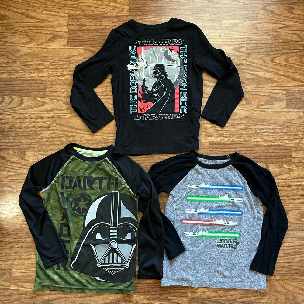 Lot 3x Star Wars Jumping Beans Boys Size 7 Small Long Shirts Darth Vader EUC! - Picture 1 of 10